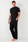 Pamuklu Beli Lastikli Regular Fit Kısa Kollu Erkek Pijama Takımı 6572009 SİYAH