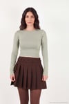 Pamuklu Bisiklet Yaka Crop Kadın Bluz 5867060 Olive
