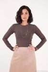 Pamuklu Bisiklet Yaka Crop Kadın Bluz 5867060 KAHVE