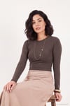 Pamuklu Bisiklet Yaka Crop Kadın Bluz 5867060 KAHVE