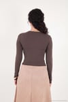 Pamuklu Bisiklet Yaka Crop Kadın Bluz 5867060 KAHVE