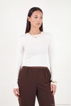 Pamuklu Bisiklet Yaka Crop Kadın Bluz 5867060 EKRU