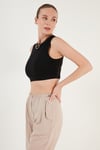 Pamuklu Bisiklet Yaka Dar Kesim Crop Kadın Atlet 5865259 SİYAH