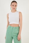 Pamuklu Bisiklet Yaka Dar Kesim Crop Kadın Atlet 5865259 BEYAZ