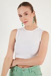 Pamuklu Bisiklet Yaka Dar Kesim Crop Kadın Atlet 5865259 BEYAZ