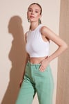 Pamuklu Bisiklet Yaka Dar Kesim Crop Kadın Atlet 5865259 BEYAZ
