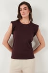 Pamuklu Bisiklet Yaka Kolsuz Kadın T Shirt 5864019 VİŞNE