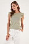Pamuklu Bisiklet Yaka Kolsuz Kadın T Shirt 5864019 Olive