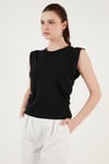 Pamuklu Bisiklet Yaka Kolsuz Kadın T Shirt 5864019 SİYAH
