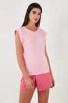 Pamuklu Bisiklet Yaka Kolsuz Kadın T Shirt 5864019 TOZ PEMBE