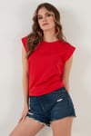 Pamuklu Bisiklet Yaka Kolsuz Kadın T Shirt 5864019 KIRMIZI
