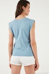 Pamuklu Bisiklet Yaka Kolsuz Kadın T Shirt 5864019 BEBE MAVİ