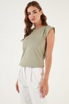 Pamuklu Bisiklet Yaka Kolsuz Kadın T Shirt 5864019 Olive