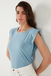 Pamuklu Bisiklet Yaka Kolsuz Kadın T Shirt 5864019 BEBE MAVİ
