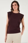 Pamuklu Bisiklet Yaka Kolsuz Kadın T Shirt 5864019 VİŞNE