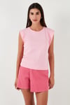 Pamuklu Bisiklet Yaka Kolsuz Kadın T Shirt 5864019 TOZ PEMBE