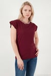 Pamuklu Bisiklet Yaka Kolsuz Kadın T Shirt 5864019 BORDO