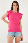 Pamuklu Bisiklet Yaka Kolsuz Kadın T Shirt 5864019 FUŞYA