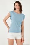 Pamuklu Bisiklet Yaka Kolsuz Kadın T Shirt 5864019 BEBE MAVİ