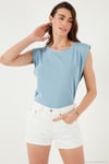 Pamuklu Bisiklet Yaka Kolsuz Kadın T Shirt 5864019 BEBE MAVİ