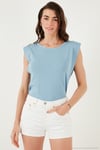 Pamuklu Bisiklet Yaka Kolsuz Kadın T Shirt 5864019 BEBE MAVİ