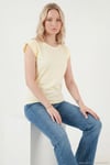 Pamuklu Bisiklet Yaka Kolsuz Kadın T Shirt 5864019 SARI