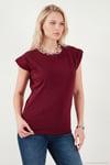 Pamuklu Bisiklet Yaka Kolsuz Kadın T Shirt 5864019 BORDO