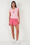 Pamuklu Bisiklet Yaka Kolsuz Kadın T Shirt 5864019 TOZ PEMBE