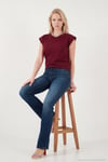 Pamuklu Bisiklet Yaka Kolsuz Kadın T Shirt 5864019 BORDO