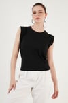Pamuklu Bisiklet Yaka Kolsuz Kadın T Shirt 5864019 SİYAH