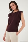 Pamuklu Bisiklet Yaka Kolsuz Kadın T Shirt 5864019 VİŞNE