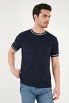 Pamuklu Bisiklet Yaka Kontrast Şeritli Erkek T Shirt 5904034 İNDİGO