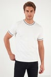 Pamuklu Bisiklet Yaka Kontrast Şeritli Erkek T Shirt 5904034 EKRU
