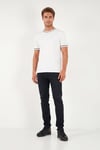 Pamuklu Bisiklet Yaka Kontrast Şeritli Erkek T Shirt 5904034 EKRU