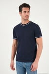 Pamuklu Bisiklet Yaka Kontrast Şeritli Erkek T Shirt 5904034 İNDİGO