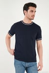 Pamuklu Bisiklet Yaka Kontrast Şeritli Erkek T Shirt 5904034 İNDİGO