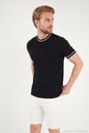 Pamuklu Bisiklet Yaka Kontrast Şeritli Erkek T Shirt 5904034 SİYAH