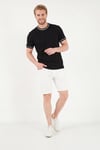 Pamuklu Bisiklet Yaka Kontrast Şeritli Erkek T Shirt 5904034 SİYAH