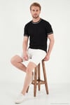 Pamuklu Bisiklet Yaka Kontrast Şeritli Erkek T Shirt 5904034 SİYAH