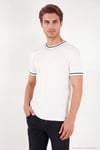 Pamuklu Bisiklet Yaka Kontrast Şeritli Erkek T Shirt 5904034 EKRU