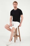 Pamuklu Bisiklet Yaka Kontrast Şeritli Erkek T Shirt 5904034 SİYAH