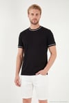 Pamuklu Bisiklet Yaka Kontrast Şeritli Erkek T Shirt 5904034 SİYAH