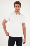 Pamuklu Bisiklet Yaka Kontrast Şeritli Erkek T Shirt 5904034 EKRU