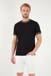 Pamuklu Bisiklet Yaka Kontrast Şeritli Erkek T Shirt 5904034 SİYAH