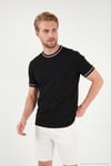 Pamuklu Bisiklet Yaka Kontrast Şeritli Erkek T Shirt 5904034 SİYAH