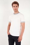 Pamuklu Bisiklet Yaka Kontrast Şeritli Erkek T Shirt 5904034 EKRU