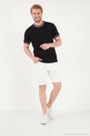 Pamuklu Bisiklet Yaka Kontrast Şeritli Erkek T Shirt 5904034 SİYAH