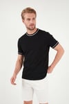 Pamuklu Bisiklet Yaka Kontrast Şeritli Erkek T Shirt 5904034 SİYAH