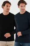 Pamuklu Bisiklet Yaka Normal Kalıp Basic 2'li Paket Erkek Sweat 5905073S2 LACİVERT-SİYAH