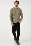 Pamuklu Bisiklet Yaka Normal Kalıp Basic Erkek Sweat 5905073 Vizon Yeşili